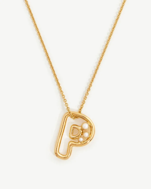 personalized coordinates necklace -Chubby Pearl Initial Pendant Necklace  - Initial P | 18ct Gold Vermeil/Pearl