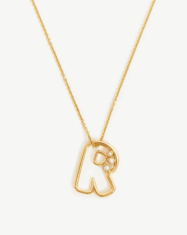 vintage cameo necklace -Chubby Pearl Initial Pendant Necklace  - Initial R | 18ct Gold Vermeil/Pearl