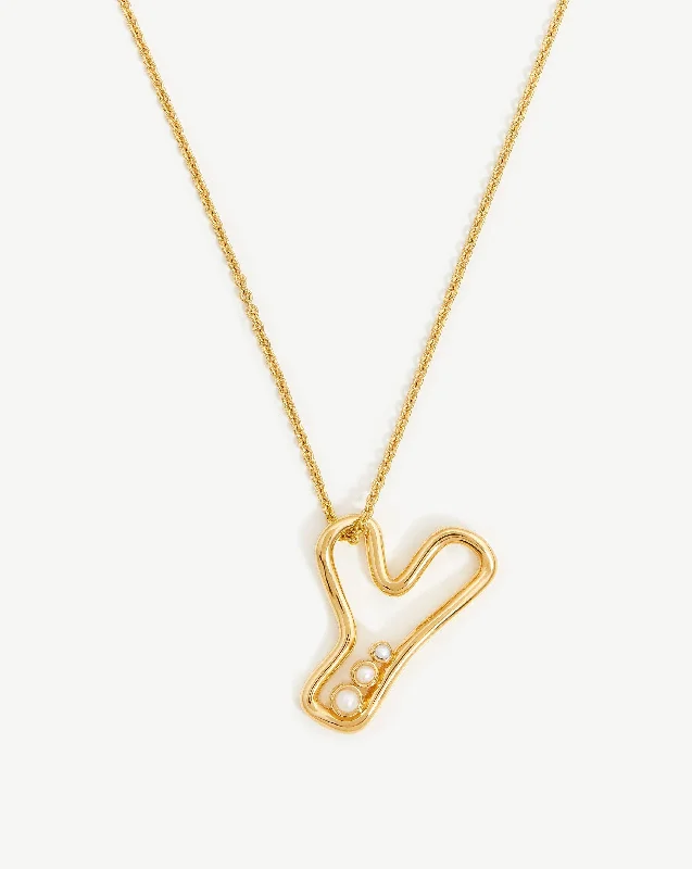 family tree necklace -Chubby Pearl Initial Pendant Necklace  - Initial Y | 18ct Gold Vermeil/Pearl