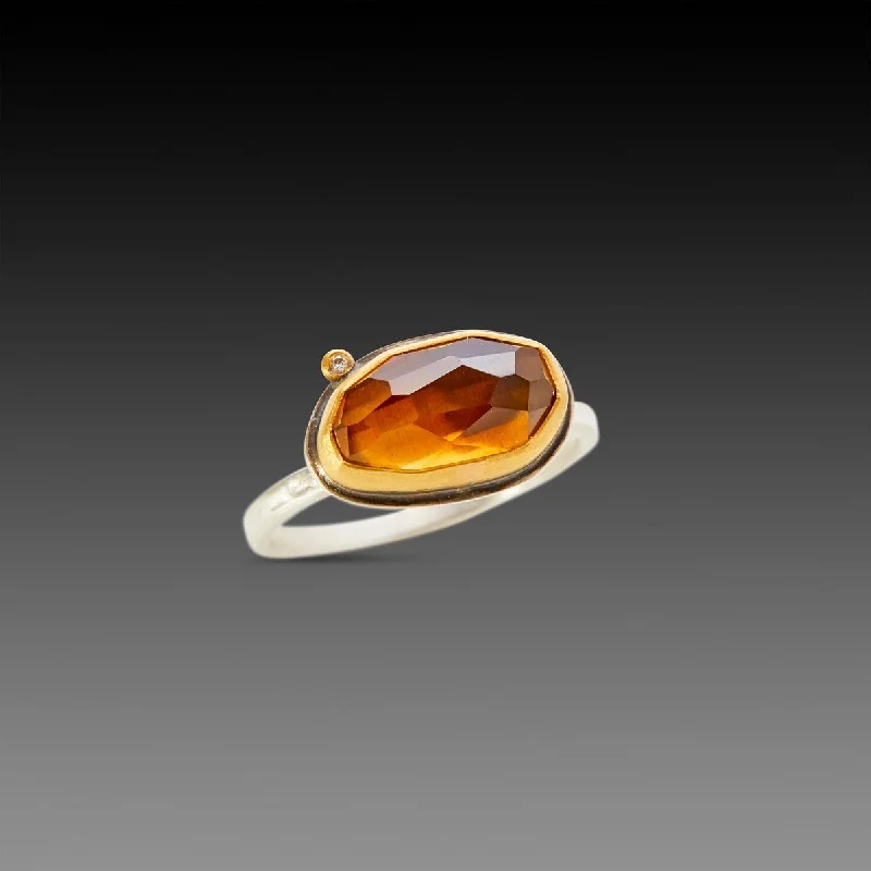 vintage gold signet ring -Citrine Ring with Diamond Dot