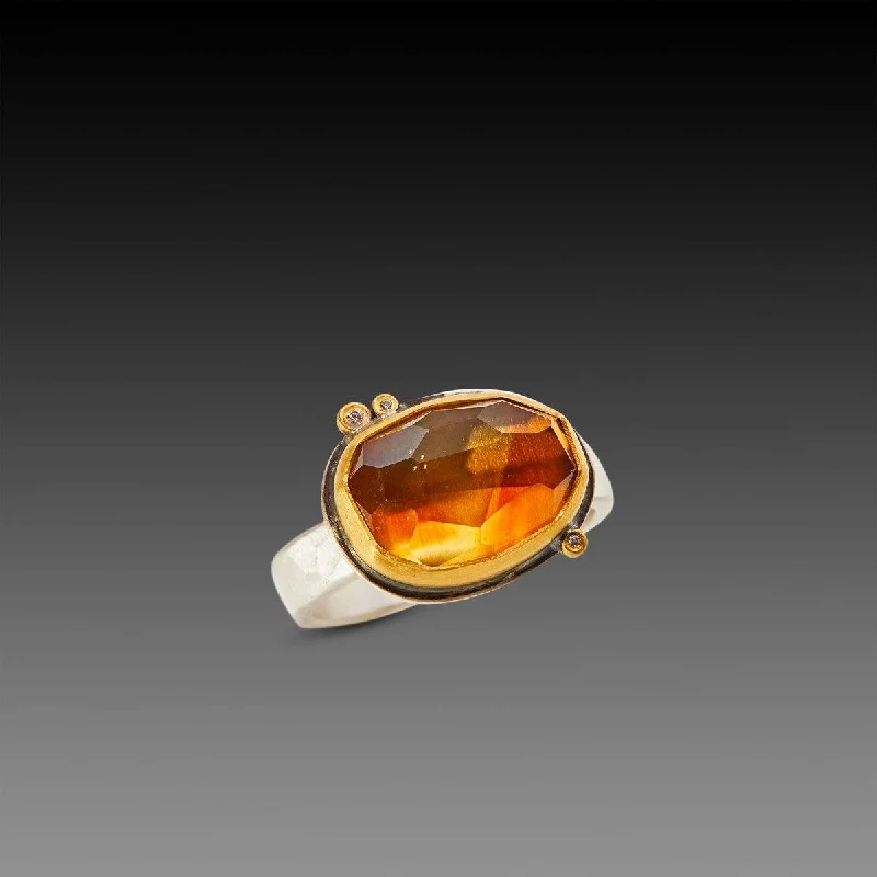 men’s engraved wedding band -Citrine Ring with Diamond Dots