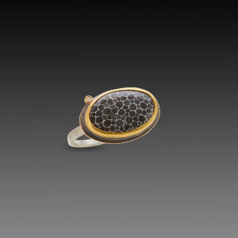 custom name ring -Bryozoan Fossil Ring