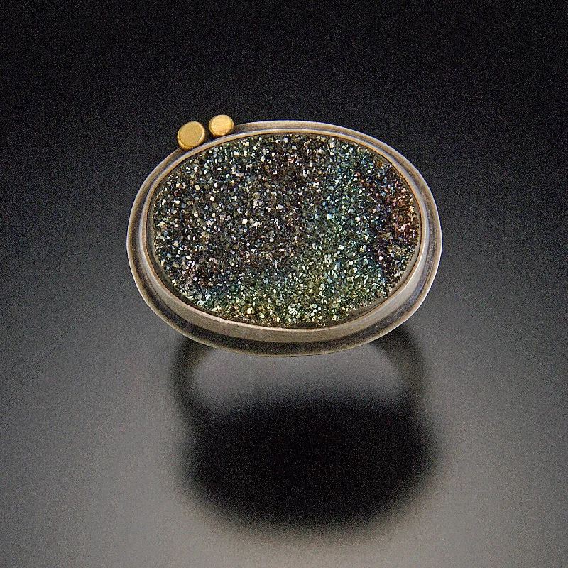 diamond halo engagement ring -Pyrite Druzy Ring with Gold Dots