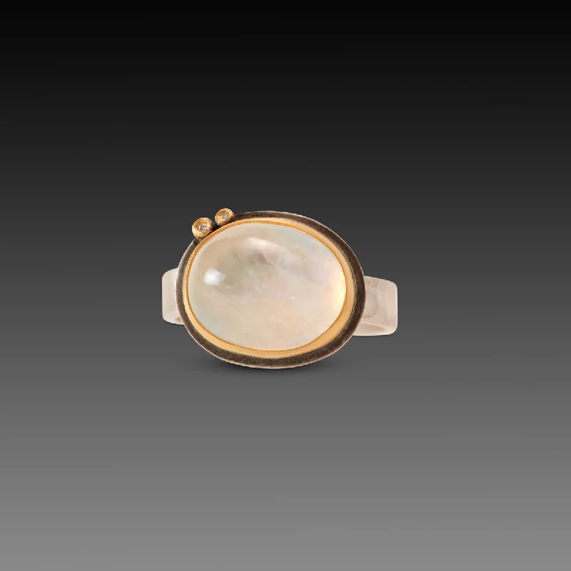 vintage-inspired gemstone ring -Moonstone Cabochon Ring with Diamonds