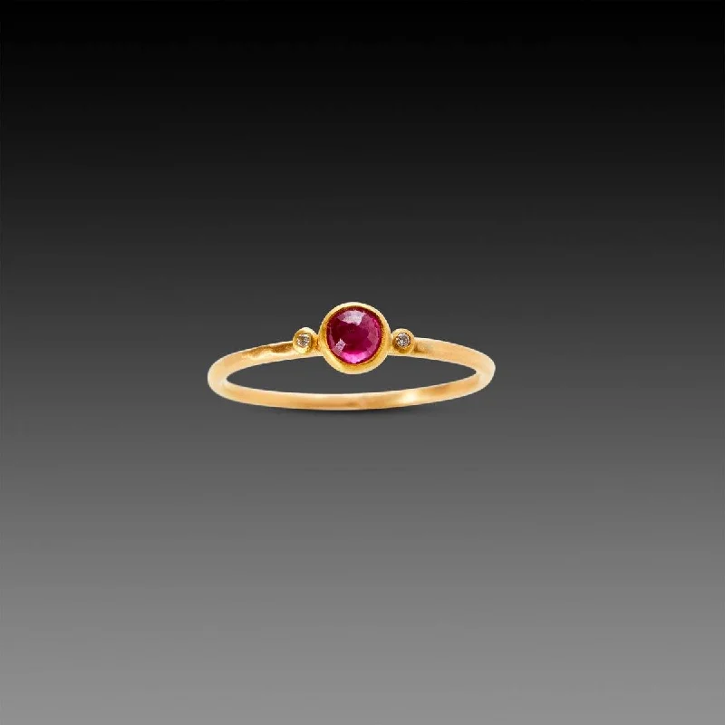 gemstone cluster ring -Tiny Ruby Ring with Two Diamond Dots