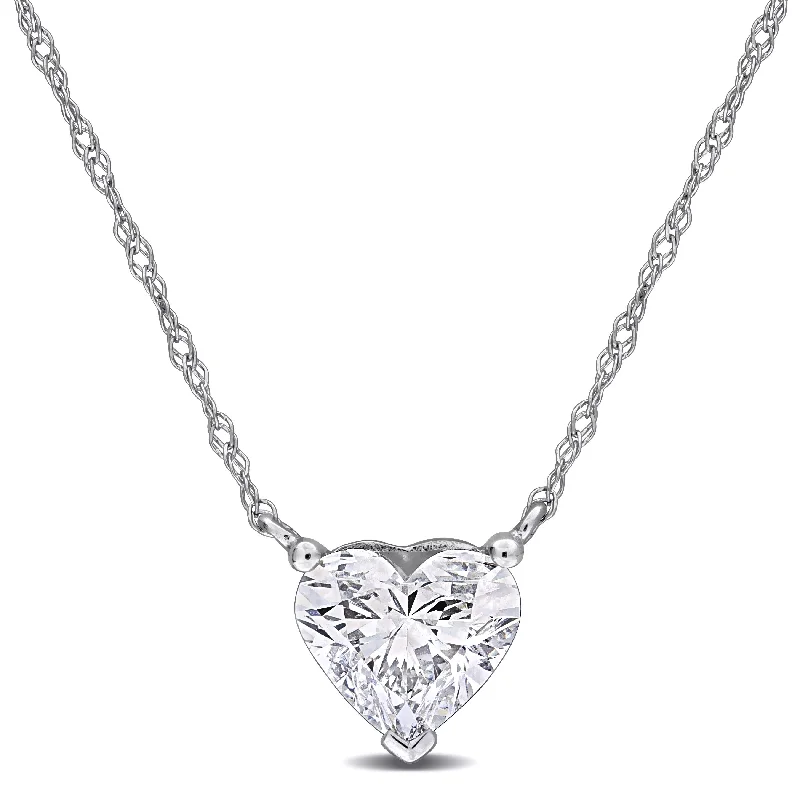 gold and diamond necklace -Created Forever 1ct TW Heart-Shaped Lab-Grown Diamond Necklace in 14k White Gold - 17 in