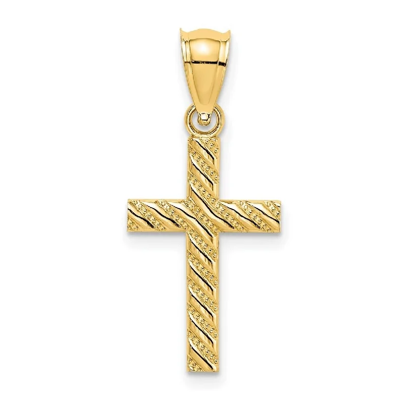 double layer necklace for women -Curata 10k Yellow Gold 18" 22.3x11.5mm Ribbed Cross With Diagonal Beaded and High Polish Stripes