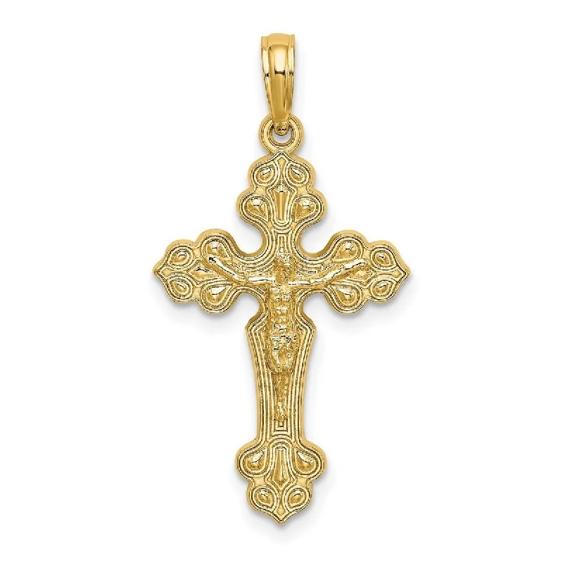 diamond eternity necklace -Curata 10k Yellow Gold 18" Elegant Crucifix on Budded Curved Cross Necklace - 16mmx29.5mm