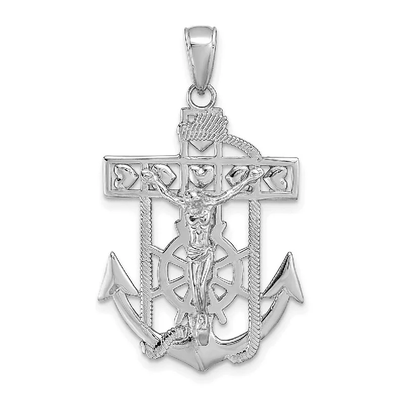 simple diamond necklace -Curata 14k White Gold 18" Textured Mariners Crucifix Cross Necklace