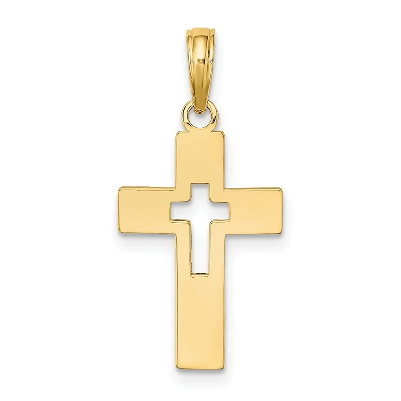 handmade crochet necklace -Curata 14k Yellow Gold Medium Cut-out Framed Cut-out Cross Necklace 12.6mm x 22.9mm