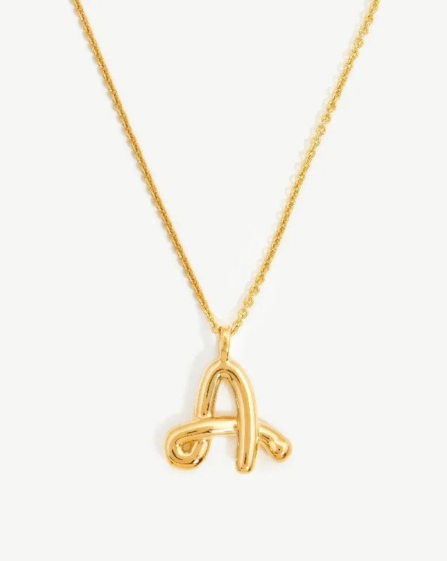 delicate gold necklace -Curly Molten Initial Pendant Necklace  - Initial A | 18ct Gold Vermeil