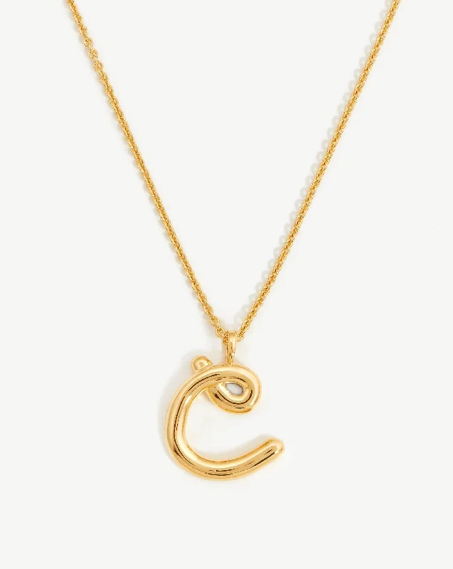 hammered gold pendant necklace -Curly Molten Initial Pendant Necklace - Initial C | 18ct Gold Vermeil