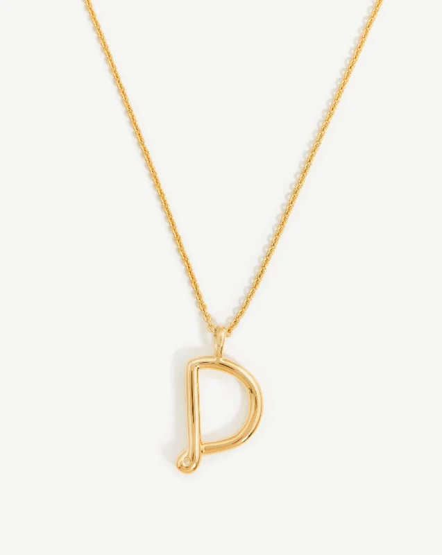 vintage style choker necklace -Curly Molten Initial Pendant Necklace - Initial D | 18ct Gold Vermeil