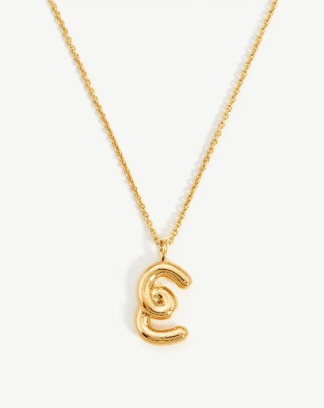 custom engraved couple necklace -Curly Molten Initial Pendant Necklace - Initial E | 18ct Gold Vermeil