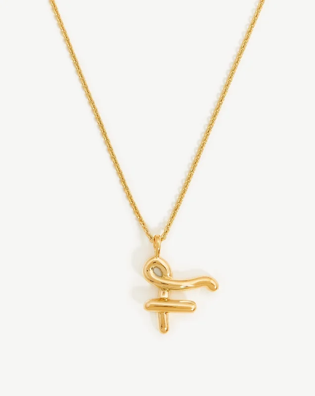 triple strand pearl necklace -Curly Molten Initial Pendant Necklace - Initial F | 18ct Gold Vermeil