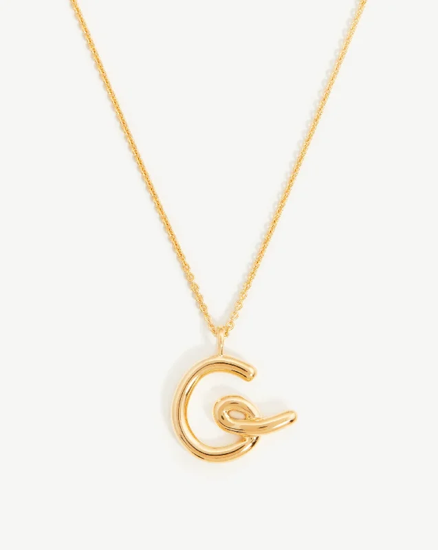 butterfly necklace with diamonds -Curly Molten Initial Pendant Necklace - Initial G | 18ct Gold Vermeil