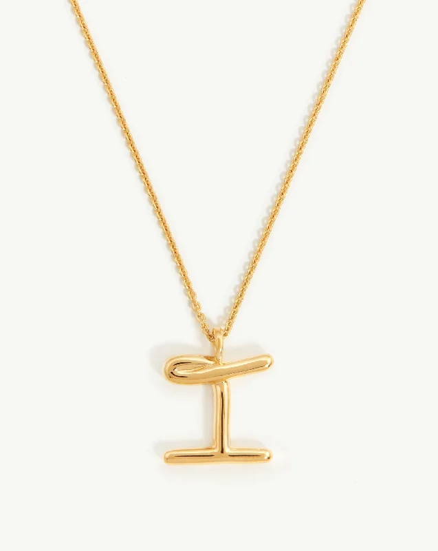 gold chain necklace with charms -Curly Molten Initial Pendant Necklace - Initial I | 18ct Gold Vermeil