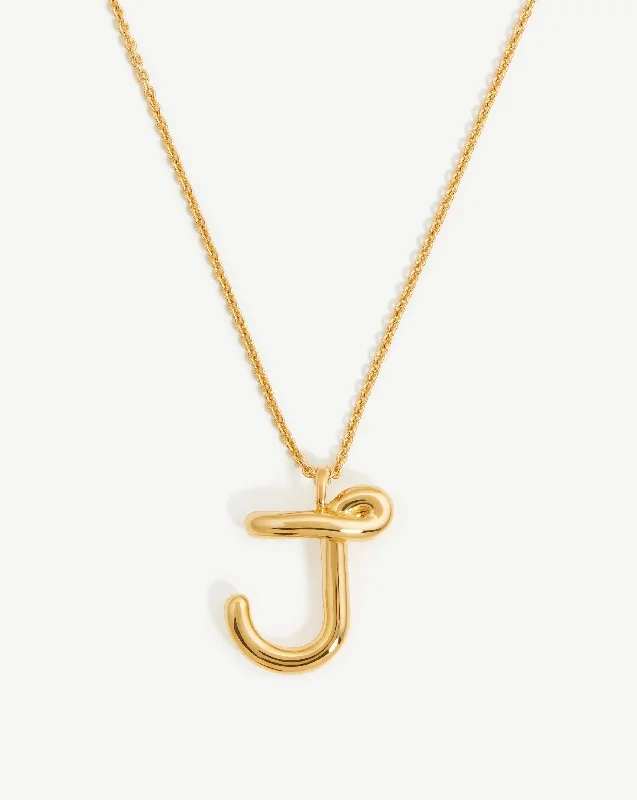 twisted chain necklace for men -Curly Molten Initial Pendant Necklace - Initial J | 18ct Gold Vermeil