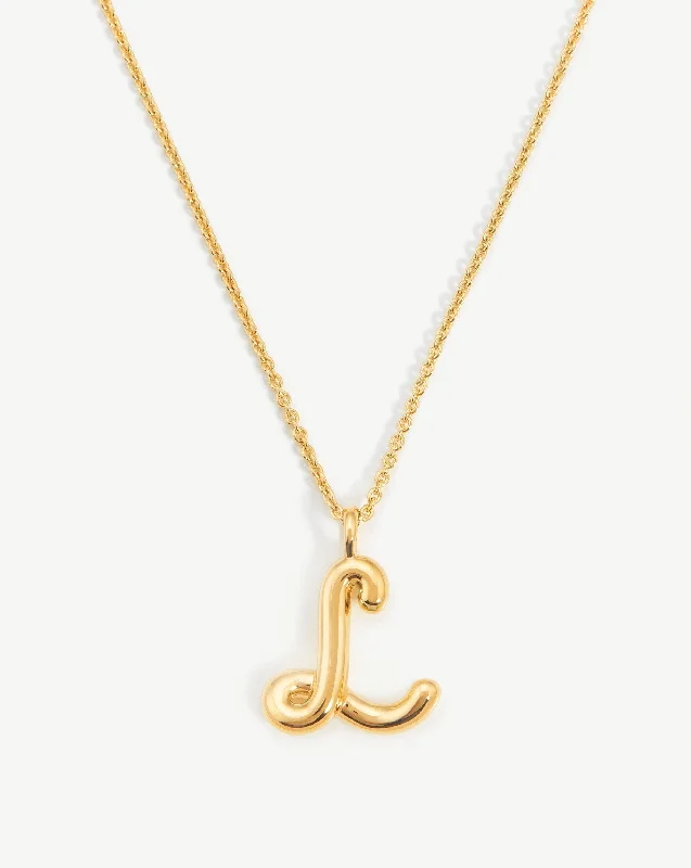 statement choker necklace -Curly Molten Initial Pendant Necklace - Initial L | 18ct Gold Vermeil