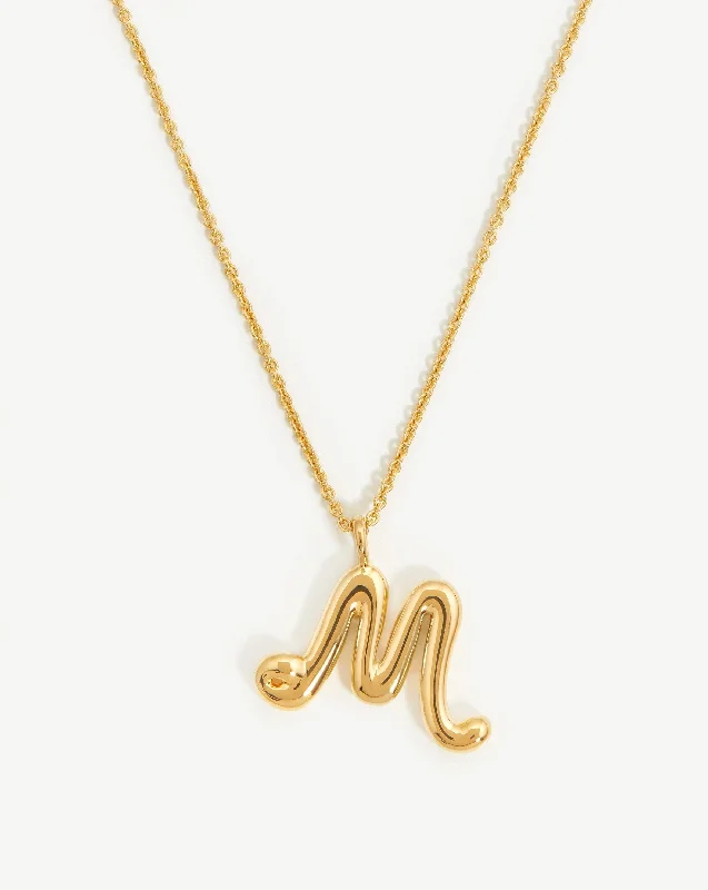 minimalist diamond necklace -Curly Molten Initial Pendant Necklace - Initial M | 18ct Gold Vermeil