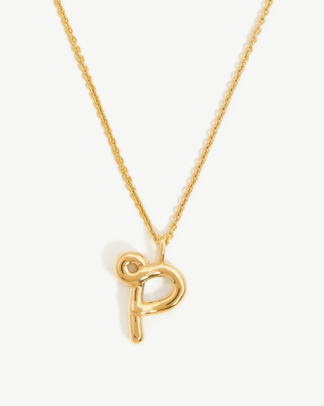 men’s cross pendant necklace -Curly Molten Initial Pendant Necklace - Initial P | 18ct Gold Vermeil