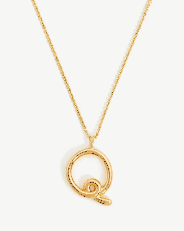 anchor pendant necklace -Curly Molten Initial Pendant Necklace - Initial Q | 18ct Gold Vermeil