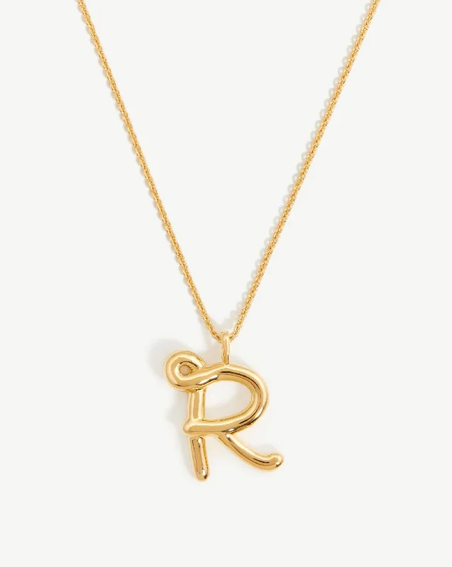 heart and key pendant necklace -Curly Molten Initial Pendant Necklace - Initial R | 18ct Gold Vermeil