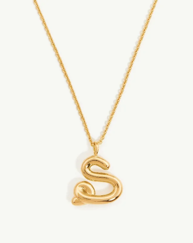 moonstone pendant necklace -Curly Molten Initial Pendant Necklace - Initial S | 18ct Gold Vermeil