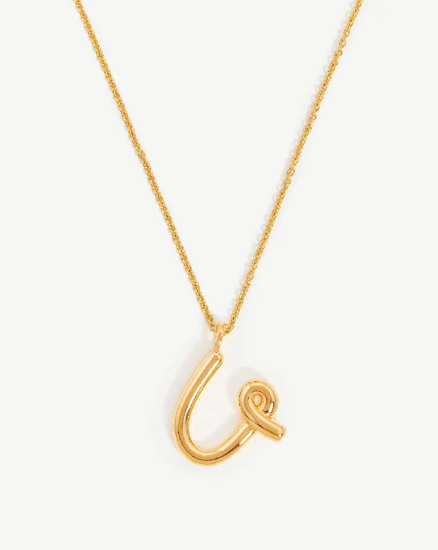 sapphire pendant necklace -Curly Molten Initial Pendant Necklace - Initial U | 18ct Gold Vermeil