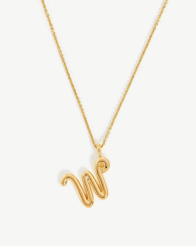 heart-shaped pendant necklace -Curly Molten Initial Pendant Necklace - Initial W | 18ct Gold Vermeil