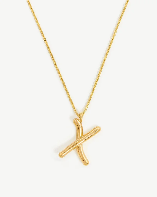 delicate gold necklace -Curly Molten Initial Pendant Necklace - Initial X | 18ct Gold Vermeil