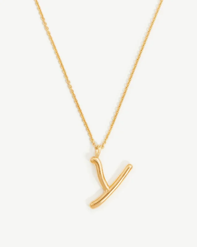 layered necklace for women -Curly Molten Initial Pendant Necklace - Initial Y | 18ct Gold Vermeil