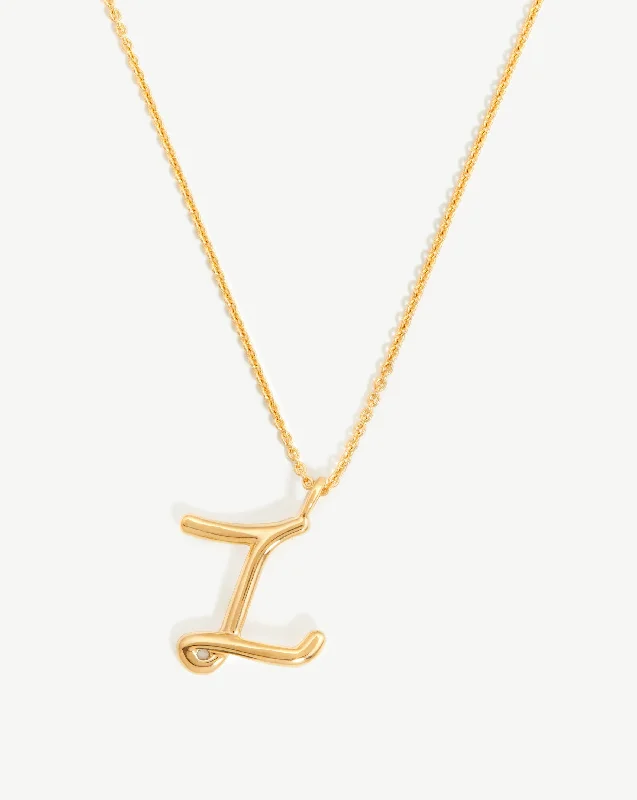 gemstone birthstone necklace -Curly Molten Initial Pendant Necklace - Initial Z | 18ct Gold Vermeil