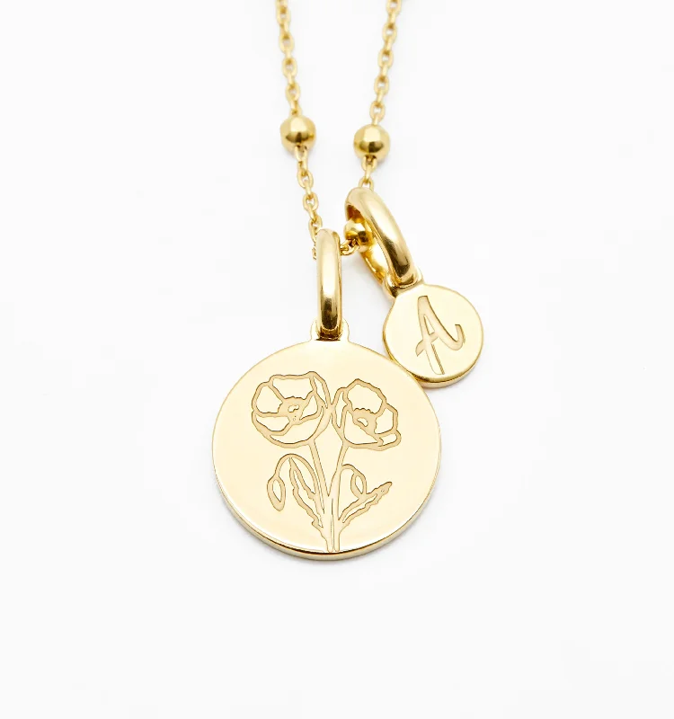 zodiac sign necklace -Poppy Necklace With Initial - August Flower