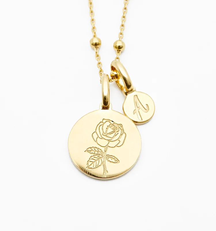 men’s dog tag necklace -Rose Necklace With Initial - June Flower