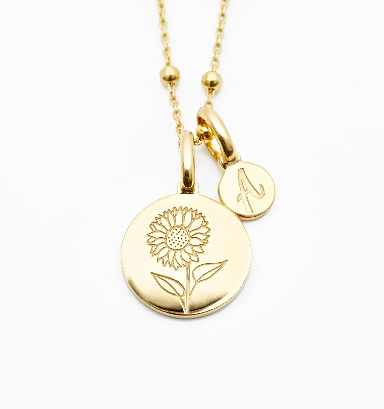 butterfly shaped pendant necklace -Sunflower Necklace With Custom Initial