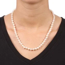 diamond tennis necklace -DaVonna 14k Gold 5.5-6mm Akoya Pearl Necklace-Earring Set (18 in) with Gift Box