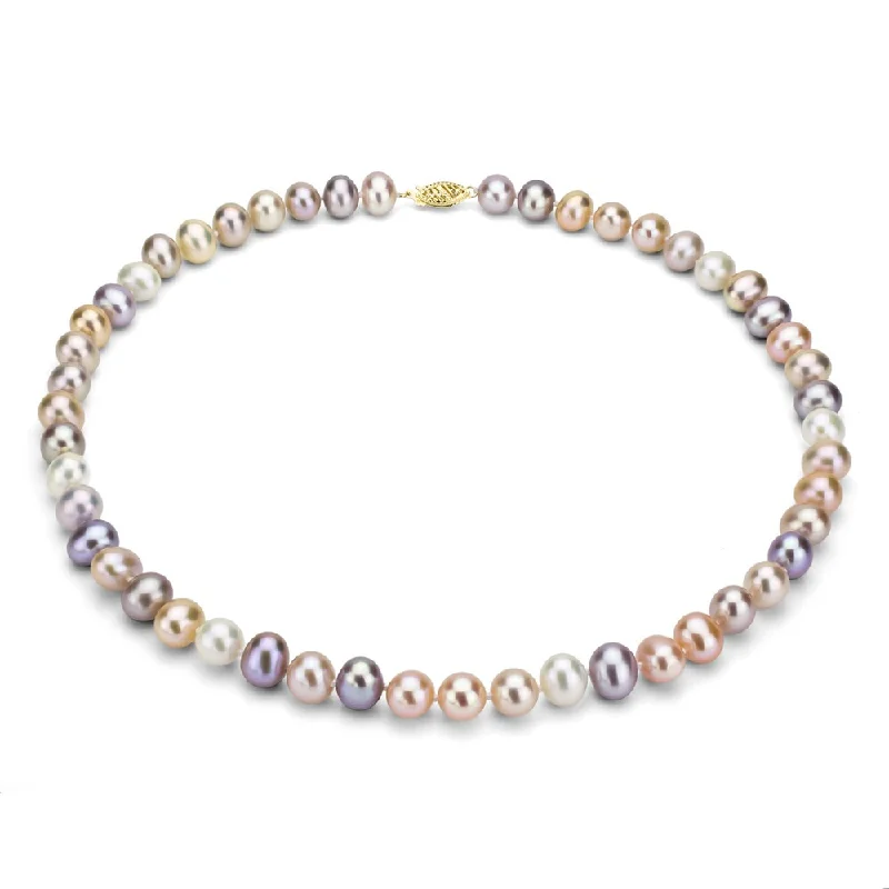 birthstone and pearl necklace -DaVonna 14k Gold 9-10mm Multi Pink Freshwater Pearl Necklace, 24-inch