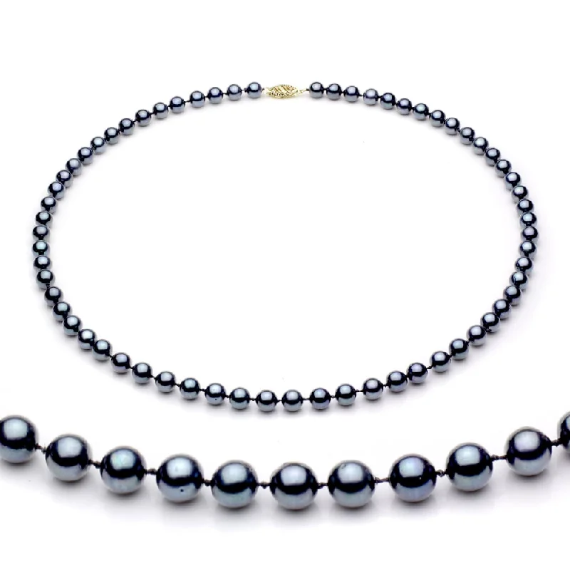 delicate gold necklace -DaVonna 14k Gold Black Akoya Pearl High Luster 24-inch Necklace (6.5-7 mm)