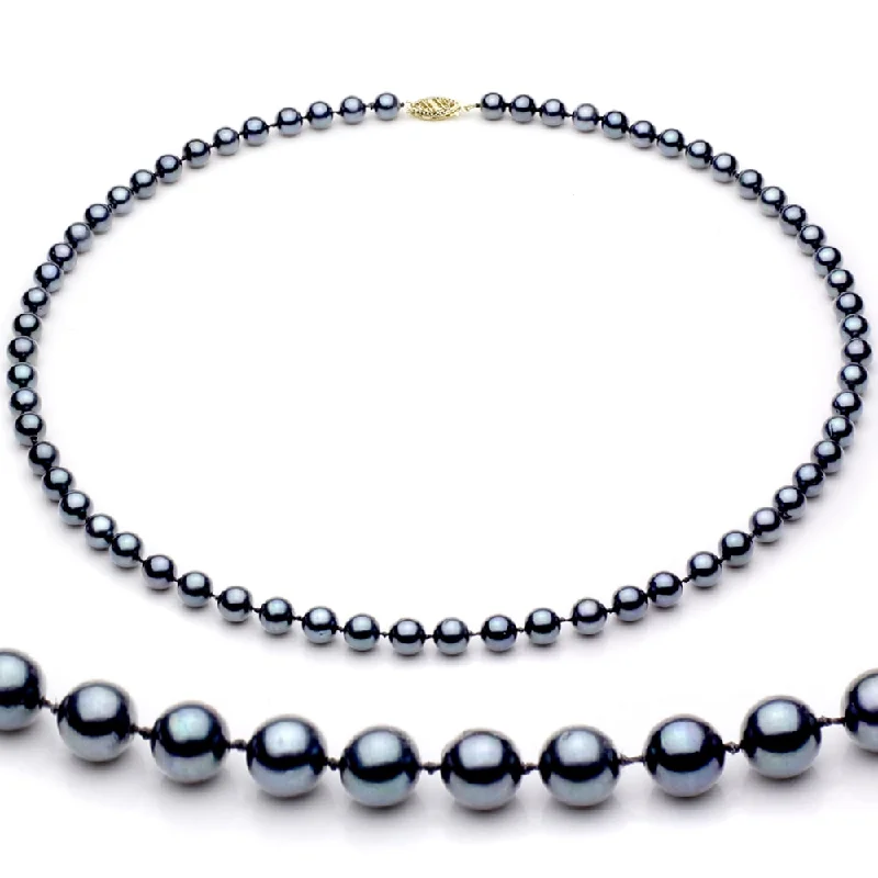 unique gemstone crystal necklace -DaVonna 14k Gold Black Akoya Pearl Necklace Bracelet and Earring Set (5.5-6 mm)