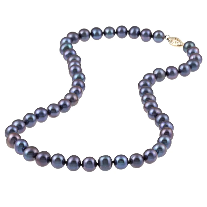 rose gold necklace for women -DaVonna 14k Gold Cultured Freshwater Black Pearl Necklace (7.5-8 mm/ 16 in)