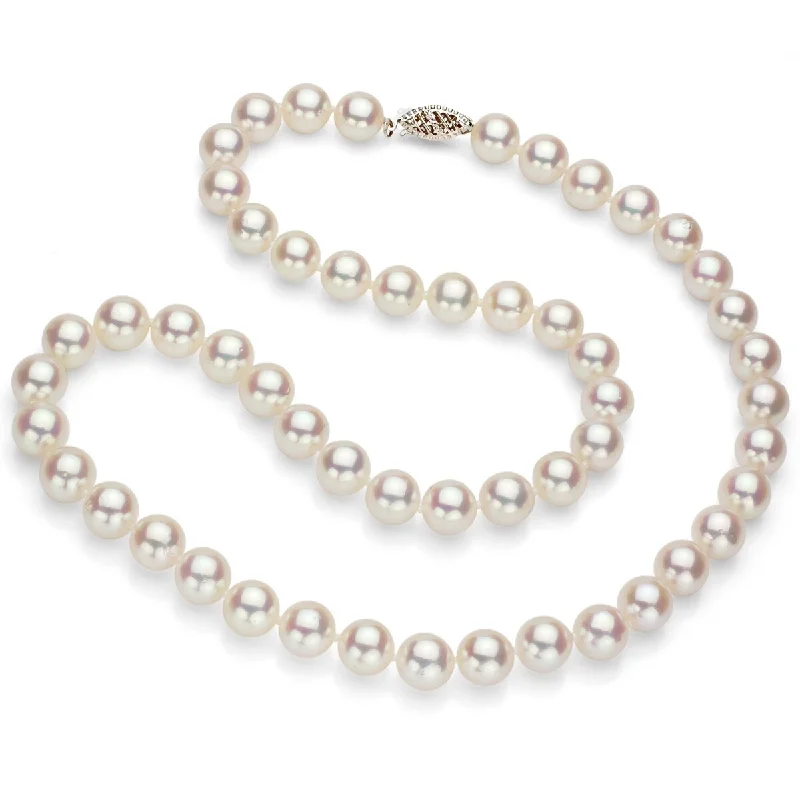 gold chain necklace with charms -DaVonna 14k White Gold 9-9.5mm Round AAA White Japanese Cultured Akoya Pearl Necklace