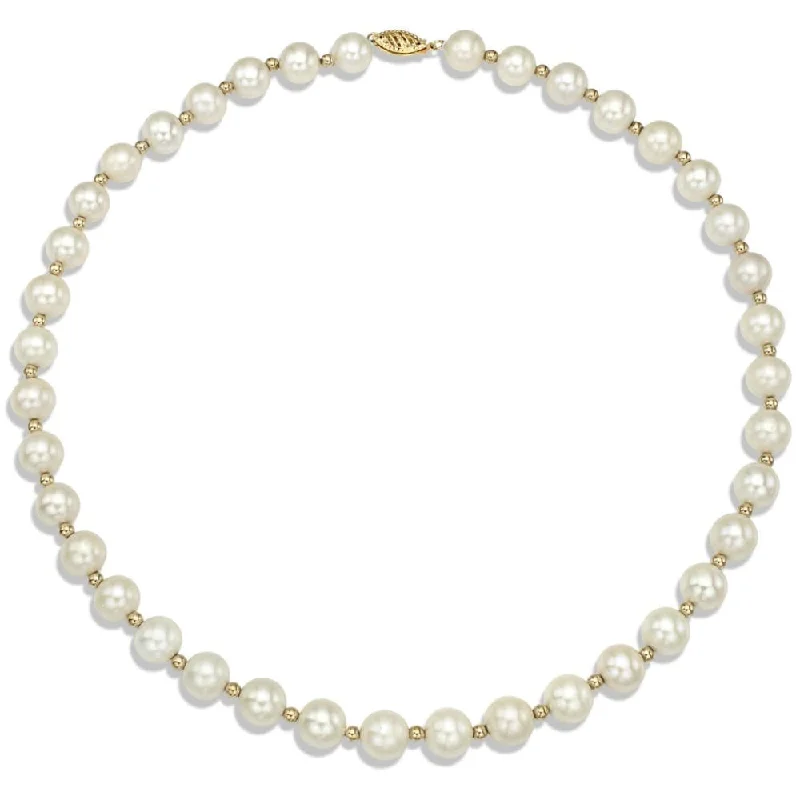 long gold necklace with pendant -DaVonna 14k Yellow Gold Beads and White FW Pearl Necklace (9-10 mm)