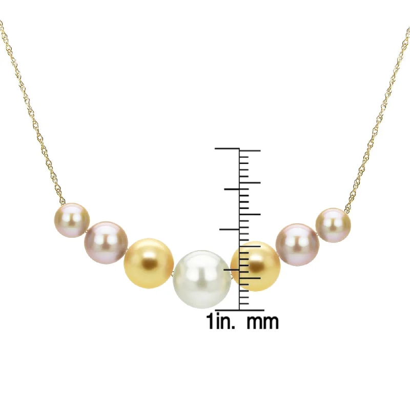 antique style pearl necklace -DaVonna 14k Yellow Gold Multi color Freshwater Pearl Chain Necklace (6-10mm)