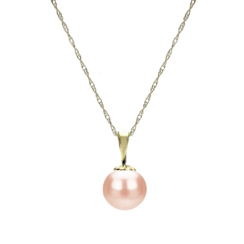 men’s dog tag necklace -DaVonna 14k Yellow Gold Pink 9-9.5 mm Freshwater High Luster Pearl Pendant Necklace 18"