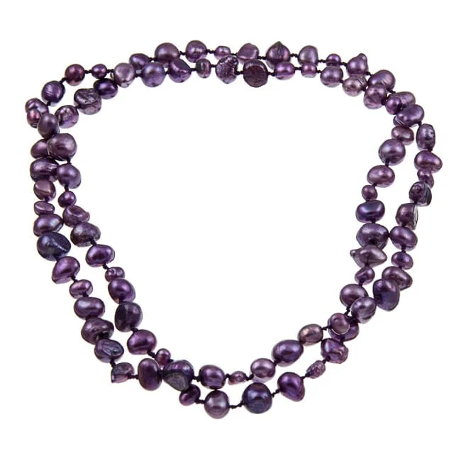 bar pendant necklace for men -DaVonna 5-10 mm Purple Flat Freshwater Pearl Endless Necklace 36-inch