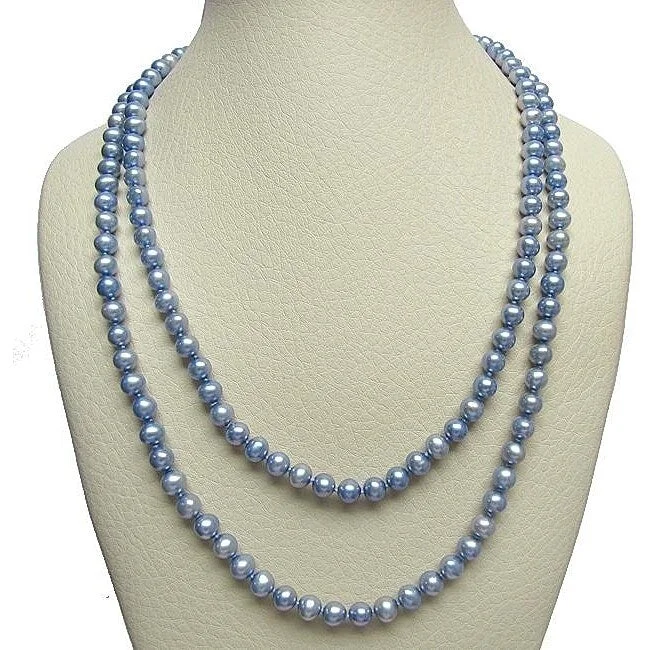 oval pendant necklace for women -DaVonna Blue Freshwater Pearl 48-inch Endless Necklace (7-7.5 mm)