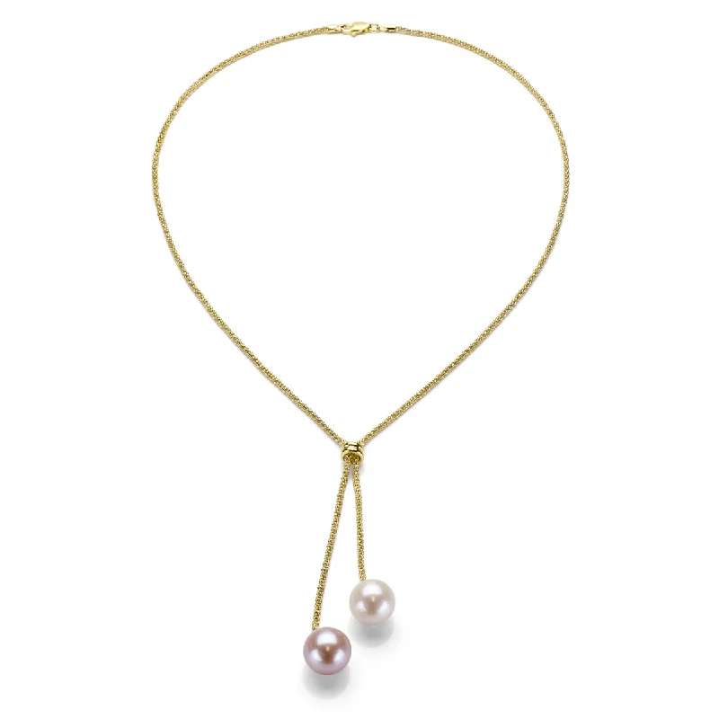 classic rope chain necklace -DaVonna Gold over Silver White and Pink Pearl Lariat Necklace (9-10 mm)