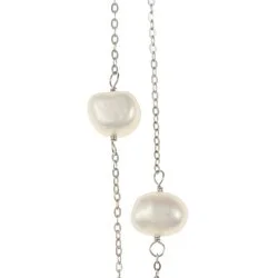 personalized coordinates necklace -DaVonna Silver Chain and White Freshwater Pearl 36-inch Necklace (7 - 7.5mm)