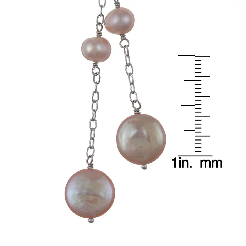 chakra healing stone necklace -DaVonna Silver Pink Freshwater Round and Coin Pearl Tin Cup Necklace (4-14 mm)